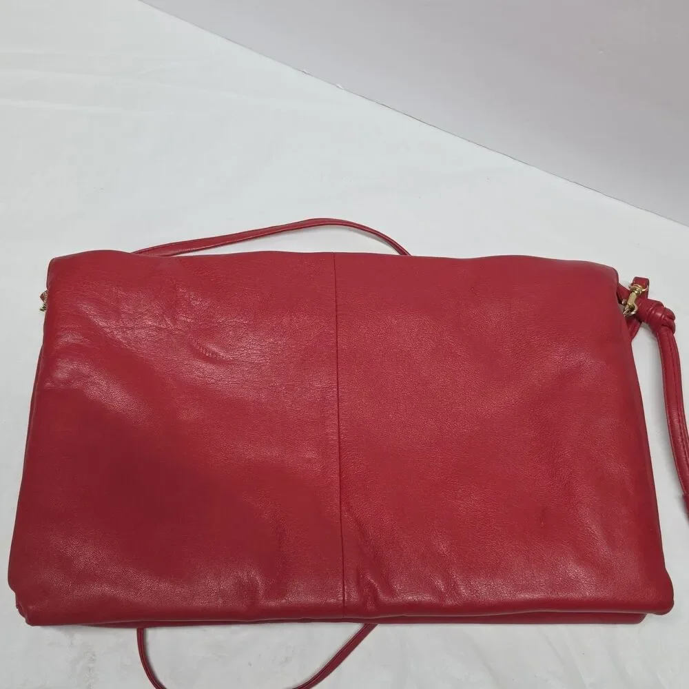 Vintage 70s TOLEDANO Red Soft Genuine Leather Large Clutch Or Crossbody